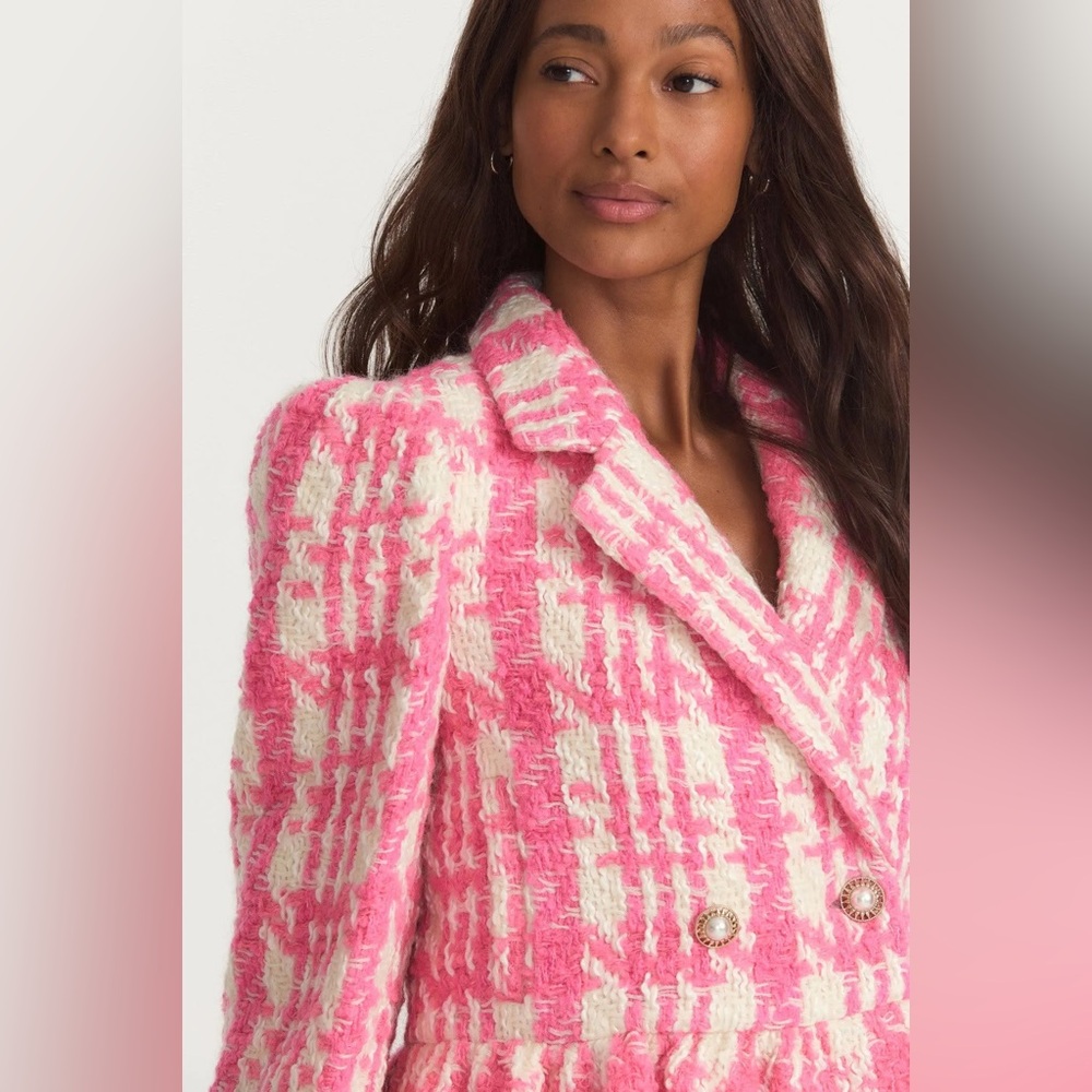 LoveShackFancy Braelynn Crop Wool Tweed Jacket in Majestic Pink, Size Medium NWT - Picture 2 of 15